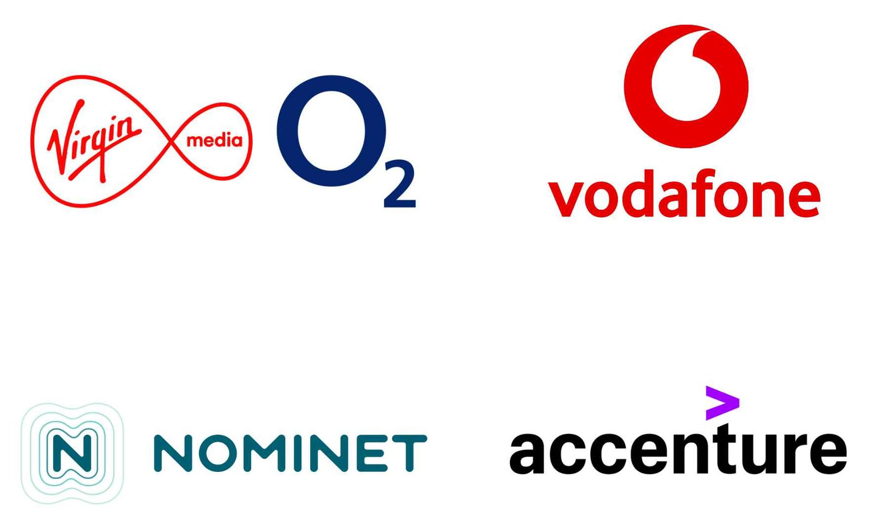 Logos of our strategic partners Virgin Media O2, Vodafone, Nominet and Accenture. 